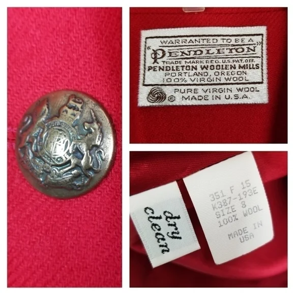 Vintage 80s Pendleton 100% Wool Blazer Red Gold Embossed Buttons Size 8 USA - Picture 16 of 16